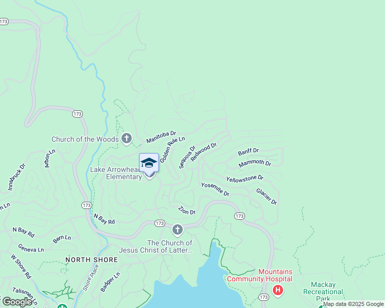 map of restaurants, bars, coffee shops, grocery stores, and more near 1411 Sequoia Drive in Lake Arrowhead