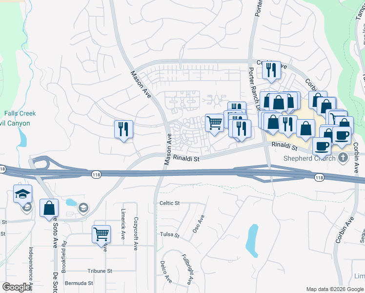 map of restaurants, bars, coffee shops, grocery stores, and more near 11227 Paseo Sonesta in Los Angeles