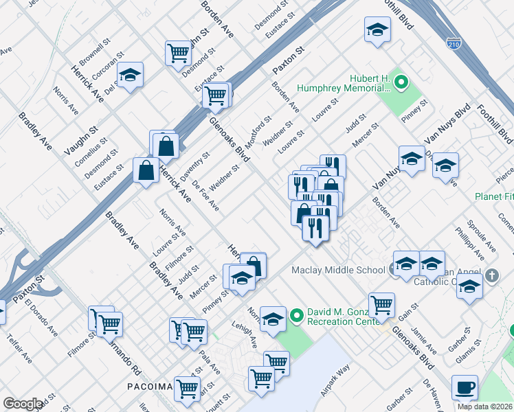 map of restaurants, bars, coffee shops, grocery stores, and more near 11301 De Haven Avenue in Los Angeles