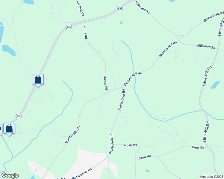 map of restaurants, bars, coffee shops, grocery stores, and more near 6220 Burruss Mill Road in Cumming