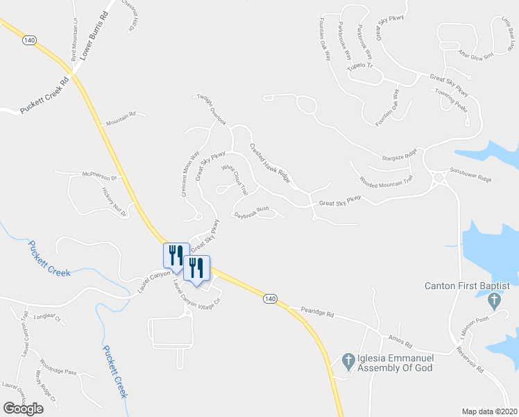 map of restaurants, bars, coffee shops, grocery stores, and more near 232 Daybreak Rush in Canton