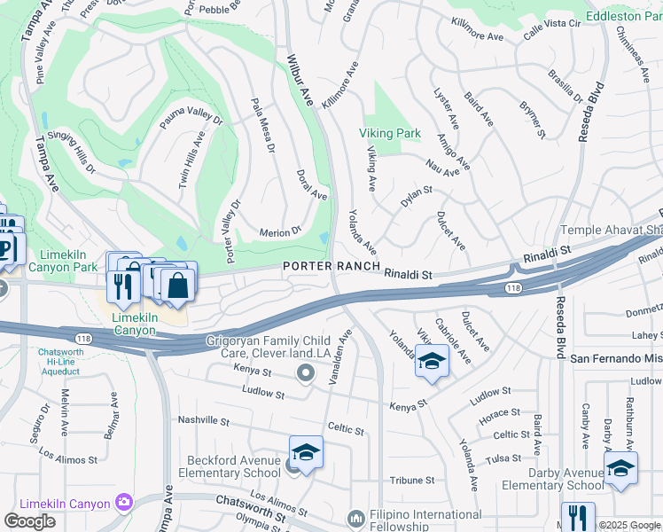map of restaurants, bars, coffee shops, grocery stores, and more near 20130 Vía Medici in Los Angeles