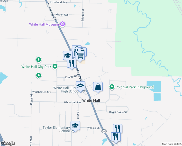 map of restaurants, bars, coffee shops, grocery stores, and more near 207a Turner Avenue in White Hall