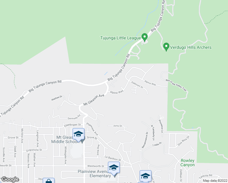 map of restaurants, bars, coffee shops, grocery stores, and more near 7637 Alpine Way in Los Angeles