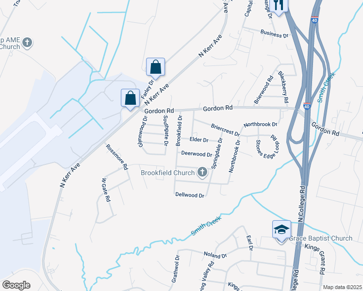 map of restaurants, bars, coffee shops, grocery stores, and more near 205 Brookfield Drive in Wilmington