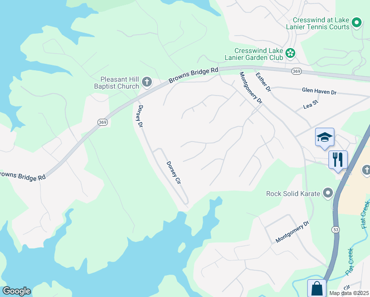 map of restaurants, bars, coffee shops, grocery stores, and more near 3508 Blue Spruce Court Southwest in Gainesville
