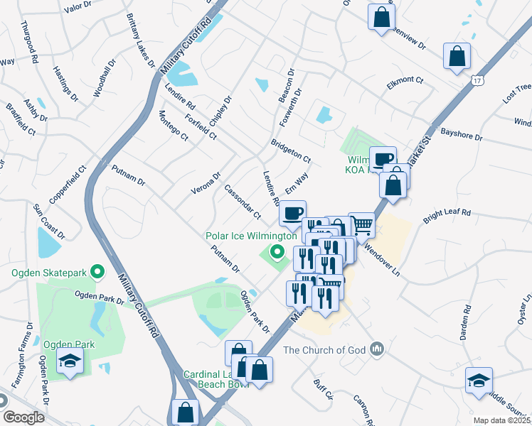 map of restaurants, bars, coffee shops, grocery stores, and more near 7306 Morley Court in Wilmington