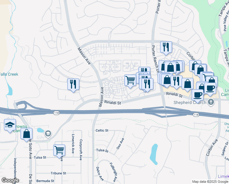 map of restaurants, bars, coffee shops, grocery stores, and more near 20328 Paseo Las Olivas in Los Angeles