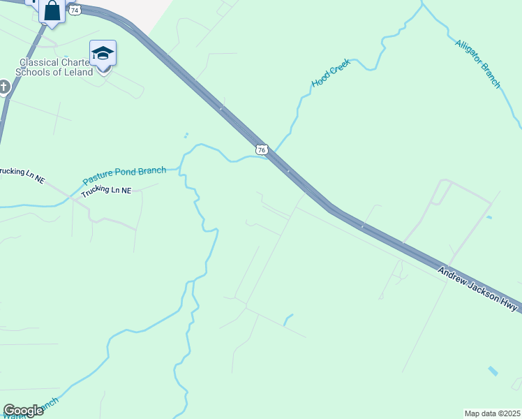 map of restaurants, bars, coffee shops, grocery stores, and more near 7461 Stella Drive Northeast in Leland