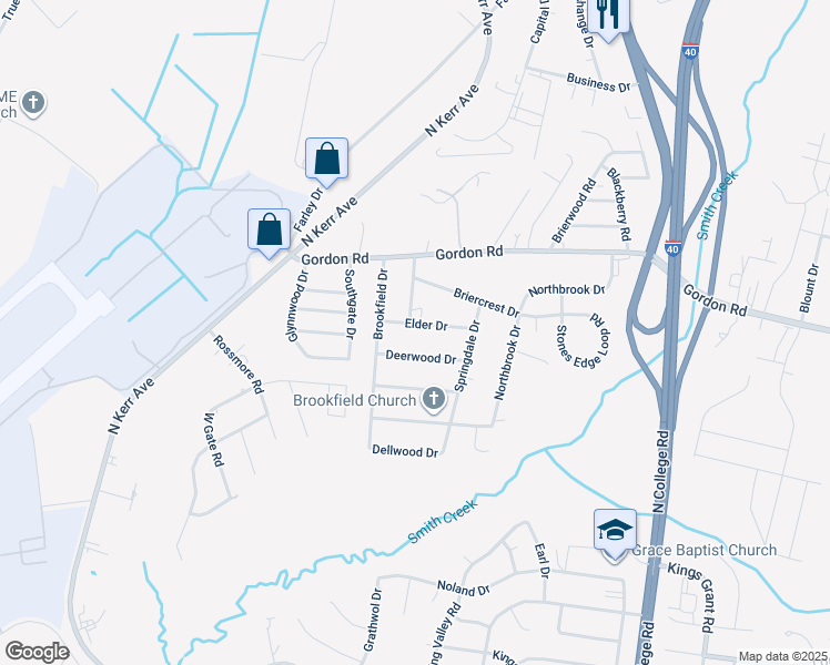map of restaurants, bars, coffee shops, grocery stores, and more near 116 Elder Drive in Wilmington
