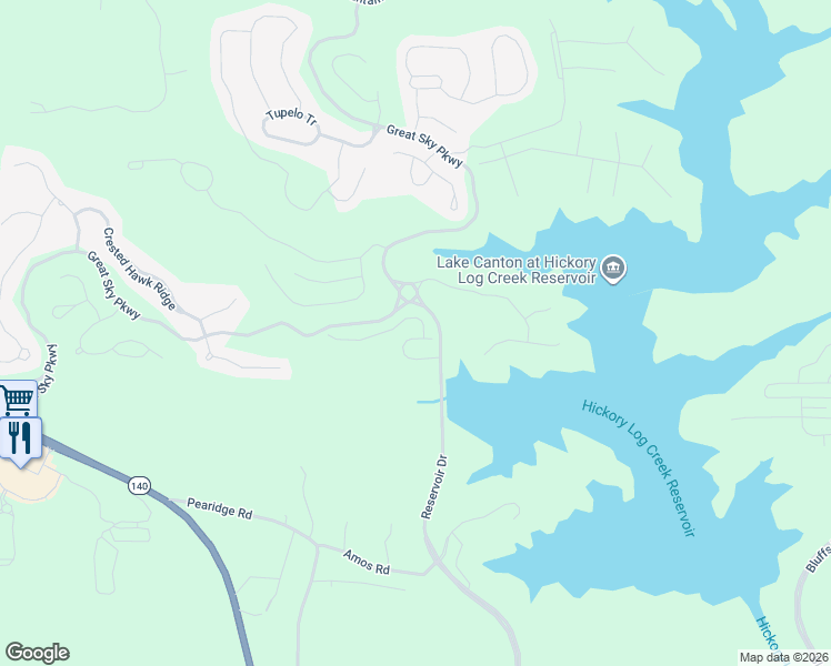 map of restaurants, bars, coffee shops, grocery stores, and more near 100 Sunshower Ridge in Canton