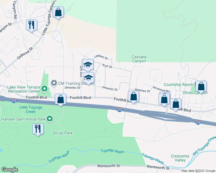map of restaurants, bars, coffee shops, grocery stores, and more near 11358 Camaloa Avenue in Los Angeles