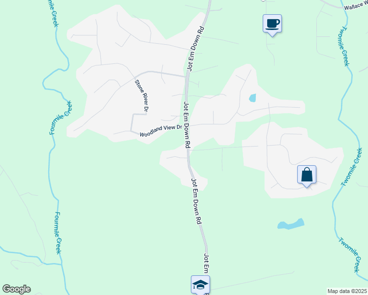 map of restaurants, bars, coffee shops, grocery stores, and more near 8450 Jot Em Down Road in Gainesville