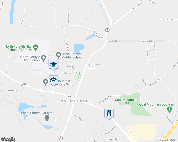 map of restaurants, bars, coffee shops, grocery stores, and more near 3530 Dahlonega Highway in Cumming