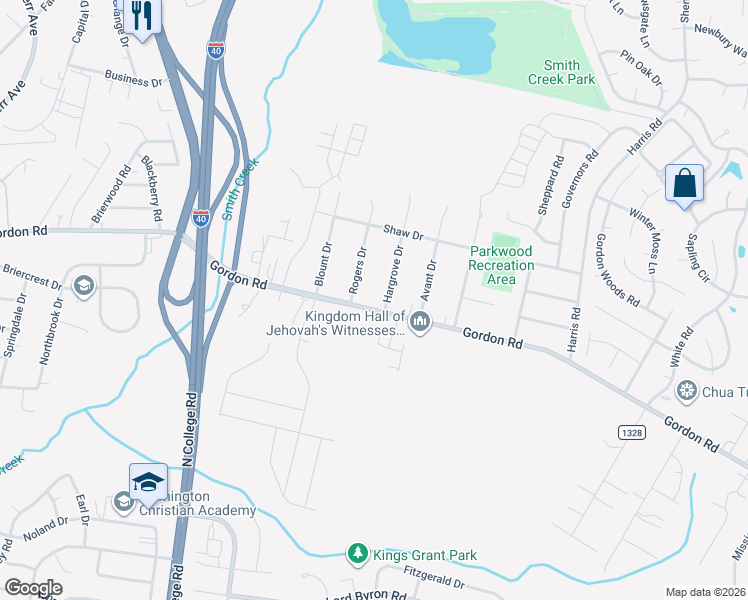 map of restaurants, bars, coffee shops, grocery stores, and more near 117 Hargrove Drive in Wilmington
