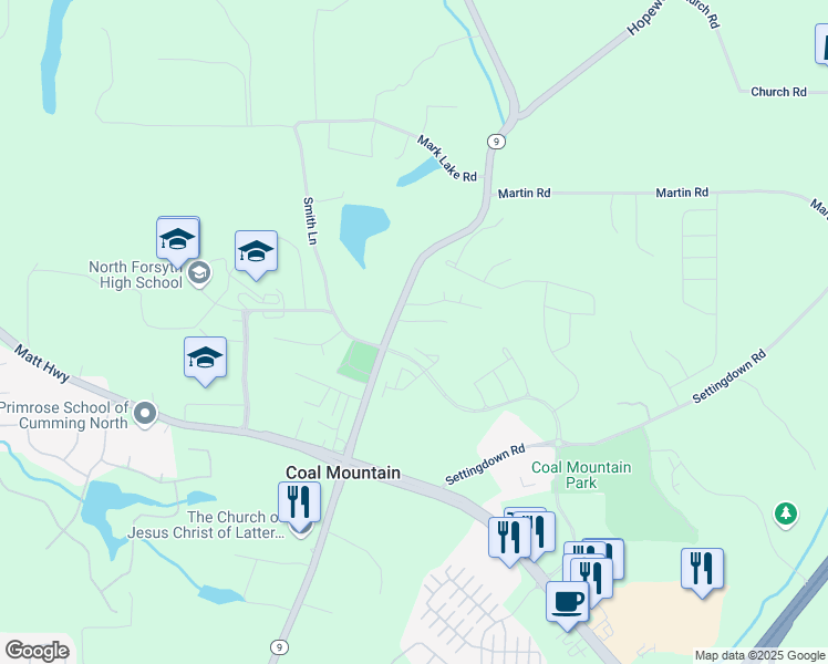 map of restaurants, bars, coffee shops, grocery stores, and more near 3530 Dahlonega Highway in Cumming