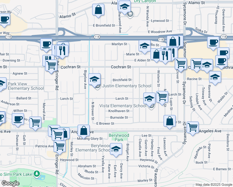 map of restaurants, bars, coffee shops, grocery stores, and more near 2290 Lansdale Court in Simi Valley
