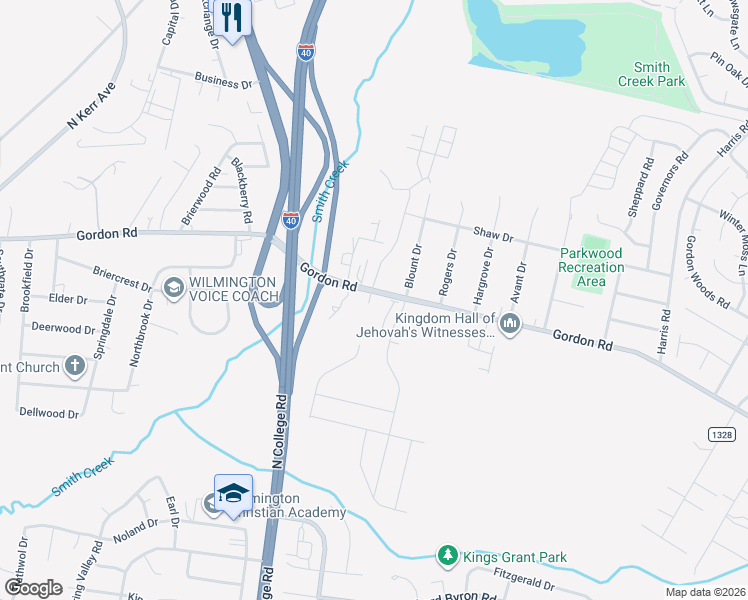map of restaurants, bars, coffee shops, grocery stores, and more near 4646 Gordon Road in Wilmington
