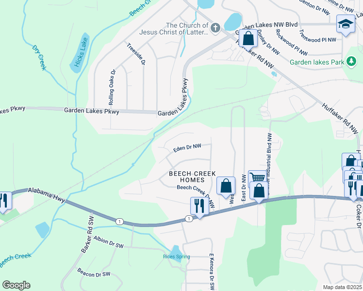 map of restaurants, bars, coffee shops, grocery stores, and more near 14 Eden Drive Northwest in Rome