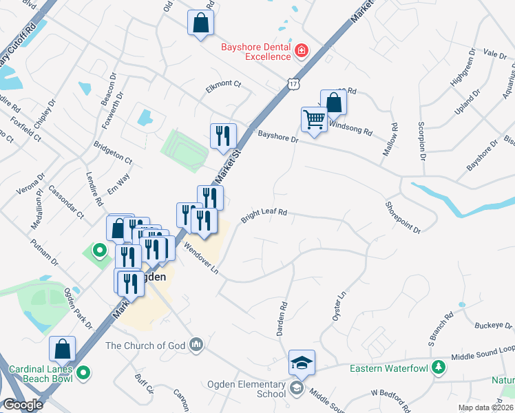 map of restaurants, bars, coffee shops, grocery stores, and more near 7504 Panel Court in Wilmington