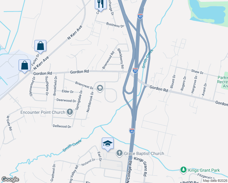 map of restaurants, bars, coffee shops, grocery stores, and more near 1525 Stones Edge Loop in Wilmington