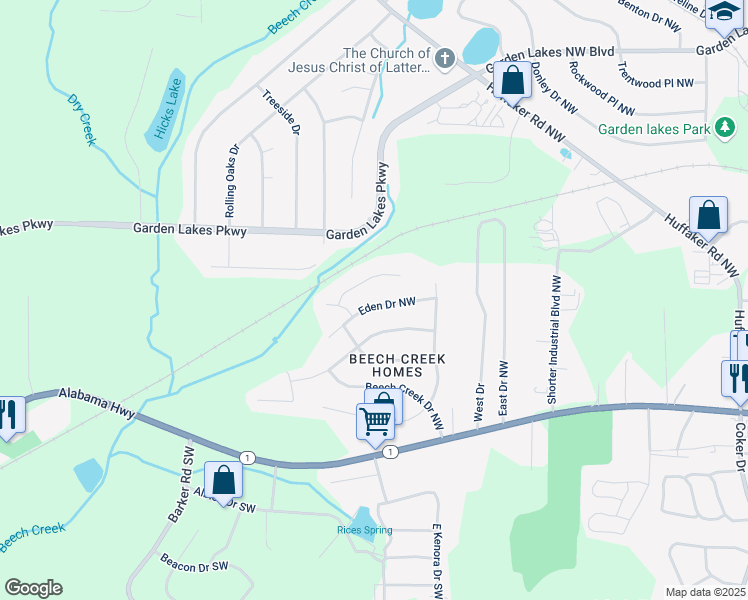 map of restaurants, bars, coffee shops, grocery stores, and more near 14 Eden Drive Northwest in Rome