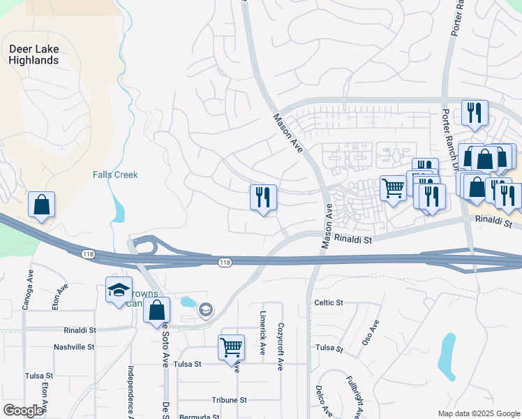 map of restaurants, bars, coffee shops, grocery stores, and more near 20623 Vercelli Way in Los Angeles