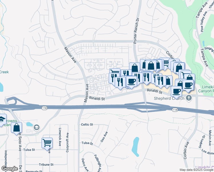map of restaurants, bars, coffee shops, grocery stores, and more near 11245 Paseo Del Cielo in Los Angeles