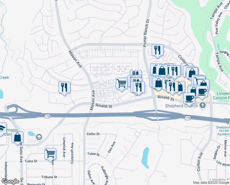map of restaurants, bars, coffee shops, grocery stores, and more near 11245 Paseo Del Cielo in Los Angeles