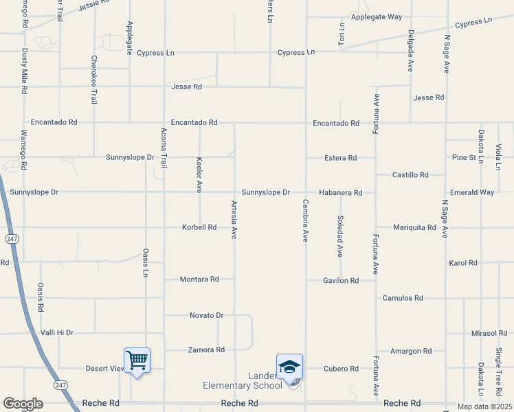 map of restaurants, bars, coffee shops, grocery stores, and more near Sunnyslope Drive in San Bernardino County