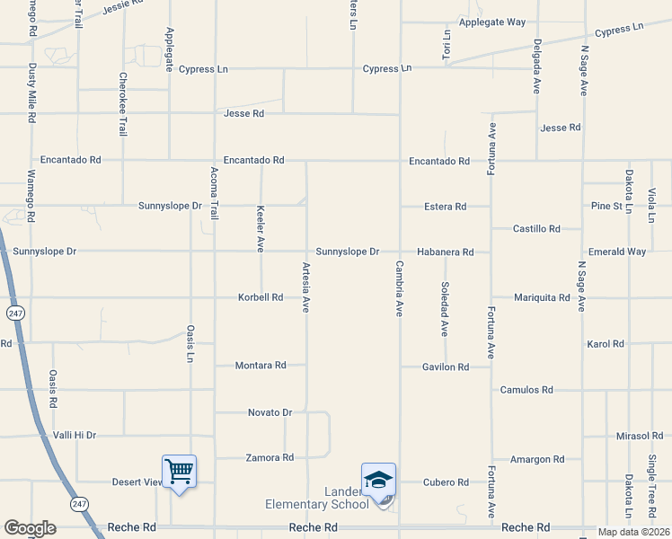 map of restaurants, bars, coffee shops, grocery stores, and more near Sunnyslope Drive in Landers