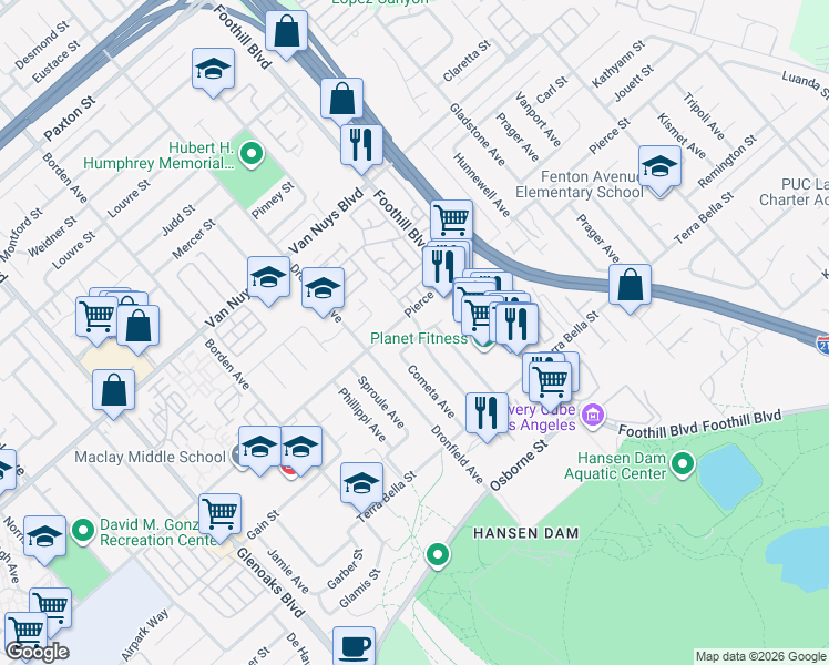 map of restaurants, bars, coffee shops, grocery stores, and more near 12215 Gager Street in Los Angeles