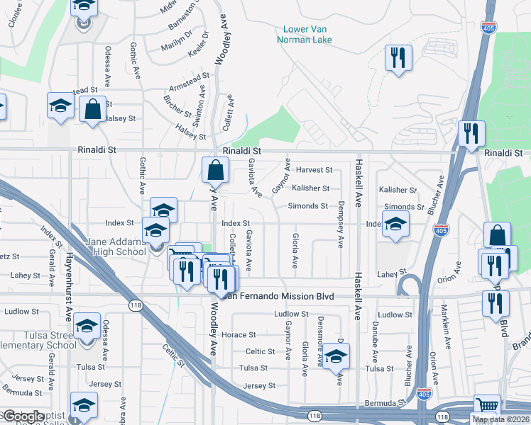 map of restaurants, bars, coffee shops, grocery stores, and more near 11326 Montgomery Avenue in Los Angeles