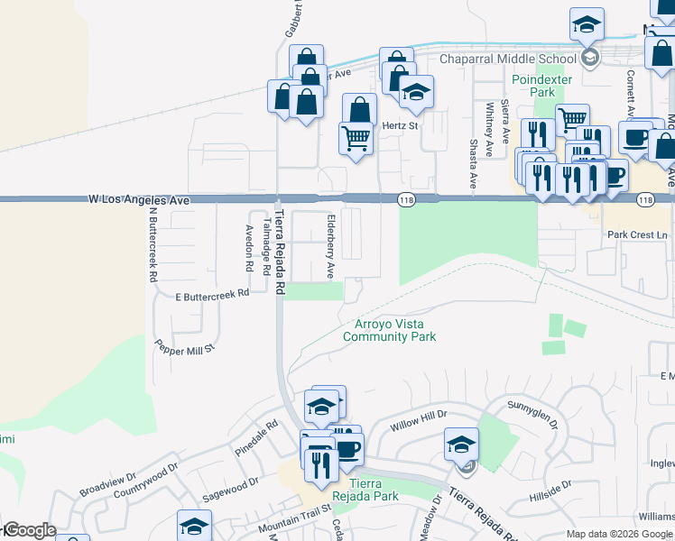 map of restaurants, bars, coffee shops, grocery stores, and more near 11944 Los Angeles Avenue in Moorpark