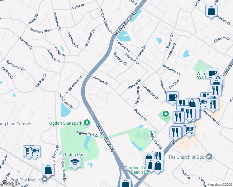 map of restaurants, bars, coffee shops, grocery stores, and more near in Wilmington