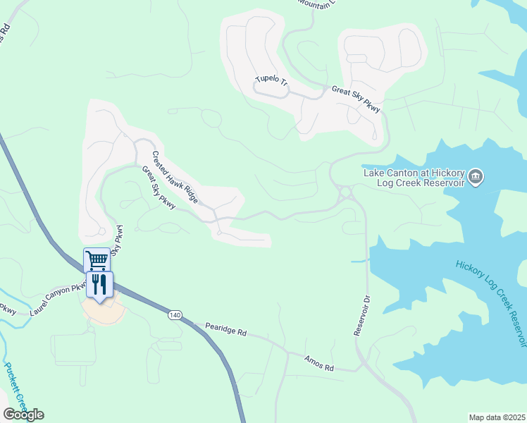 map of restaurants, bars, coffee shops, grocery stores, and more near Great Sky Parkway in Canton