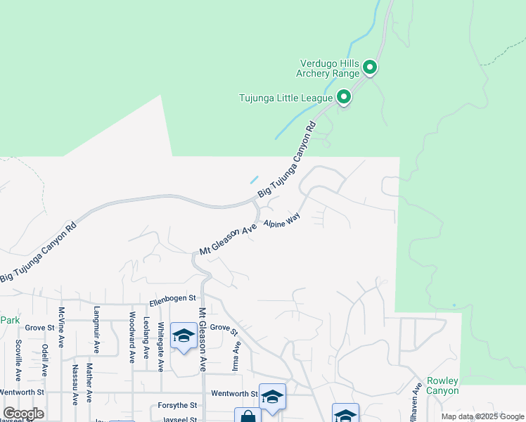 map of restaurants, bars, coffee shops, grocery stores, and more near 7655 Rocky Mountain View Road in Los Angeles