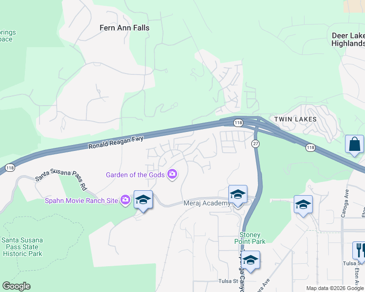 map of restaurants, bars, coffee shops, grocery stores, and more near 11359 Old Ranch Circle in Los Angeles