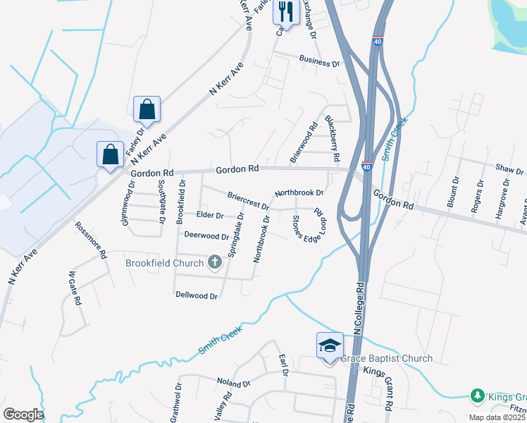 map of restaurants, bars, coffee shops, grocery stores, and more near 202 Northbrook Drive in Wilmington