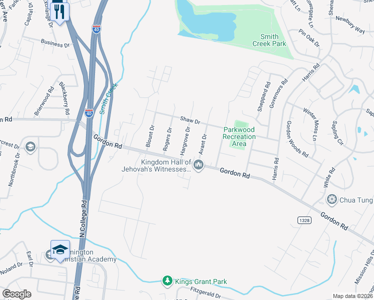map of restaurants, bars, coffee shops, grocery stores, and more near 108 Hargrove Drive in Wilmington