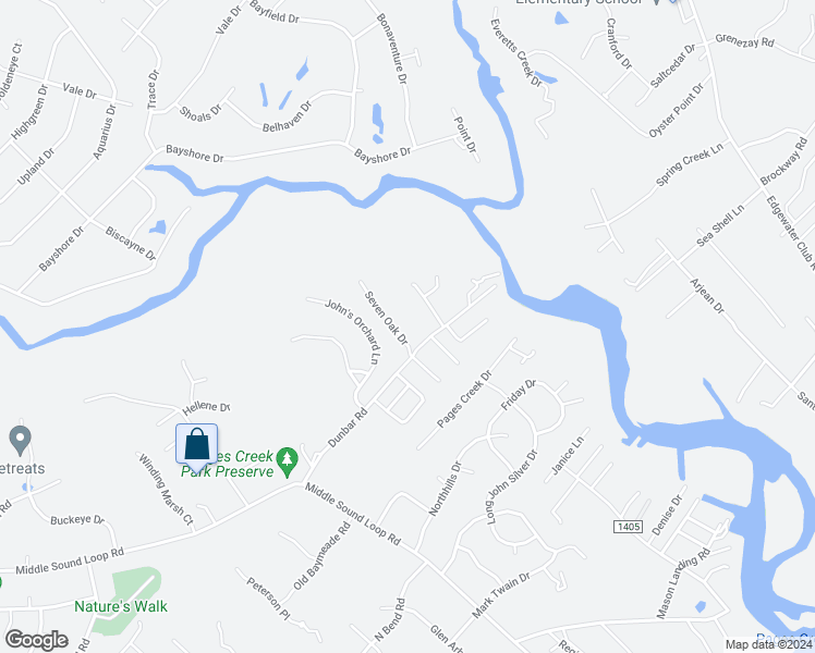 map of restaurants, bars, coffee shops, grocery stores, and more near 7415 Dunbar Road in Wilmington