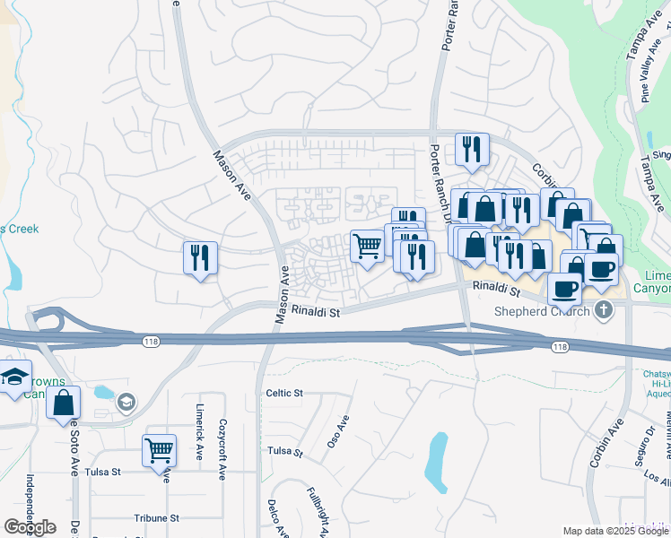 map of restaurants, bars, coffee shops, grocery stores, and more near 20310 Paseo Los Arcos in Los Angeles