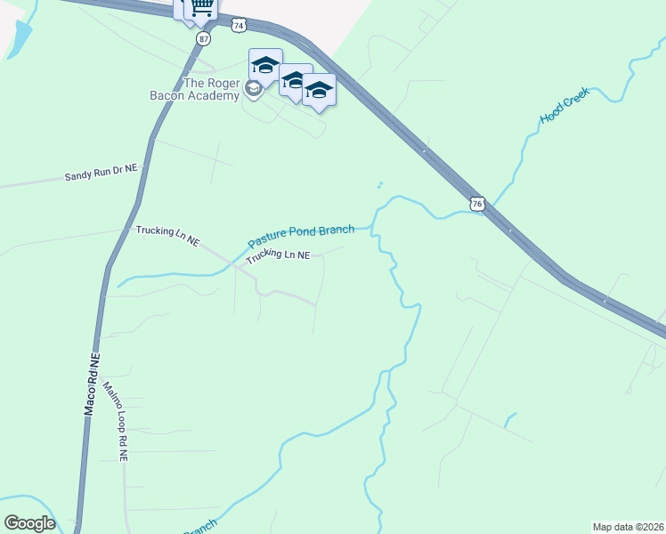 map of restaurants, bars, coffee shops, grocery stores, and more near 7288 Trucking Lane Northeast in Leland