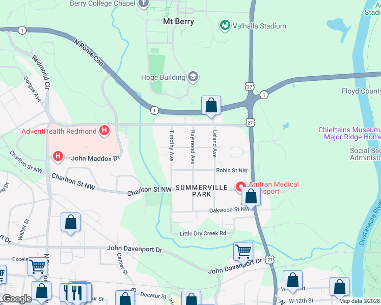 map of restaurants, bars, coffee shops, grocery stores, and more near 109 Dodd Street in Rome