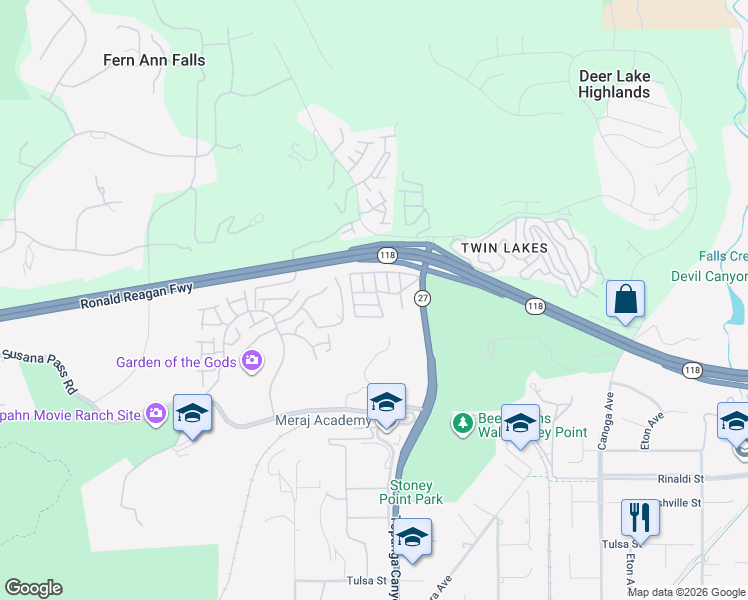 map of restaurants, bars, coffee shops, grocery stores, and more near 115 Indian Drive in Los Angeles