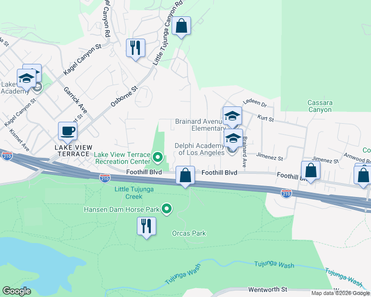 map of restaurants, bars, coffee shops, grocery stores, and more near 11357 Orcas Avenue in Los Angeles