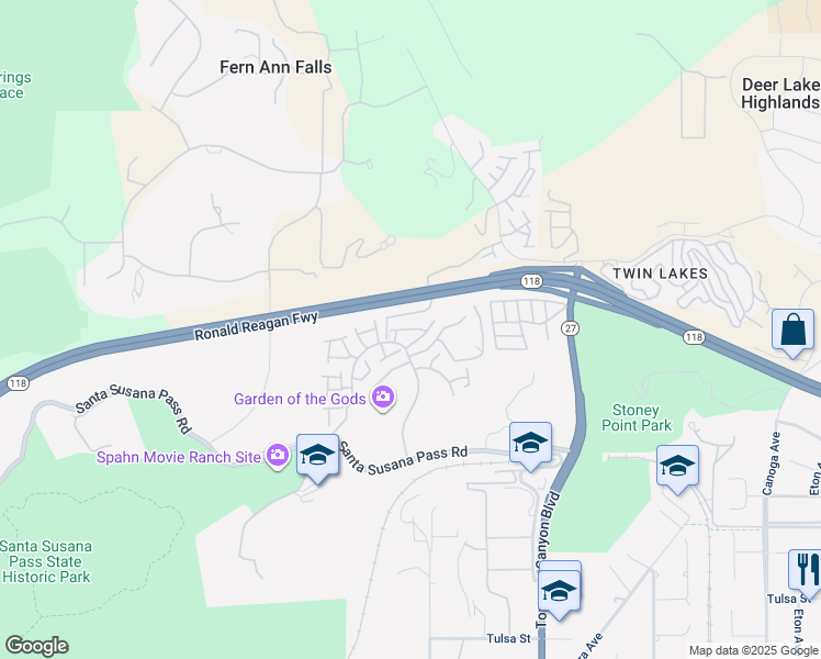 map of restaurants, bars, coffee shops, grocery stores, and more near 11374 Old Ranch Circle in Los Angeles