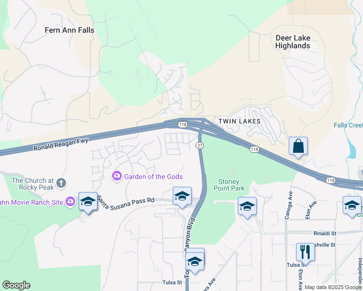 map of restaurants, bars, coffee shops, grocery stores, and more near 11401 Topanga Canyon Boulevard in Los Angeles