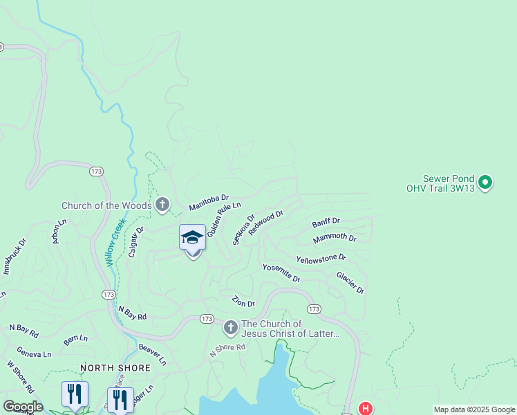map of restaurants, bars, coffee shops, grocery stores, and more near 1450 Sequoia Drive in Lake Arrowhead