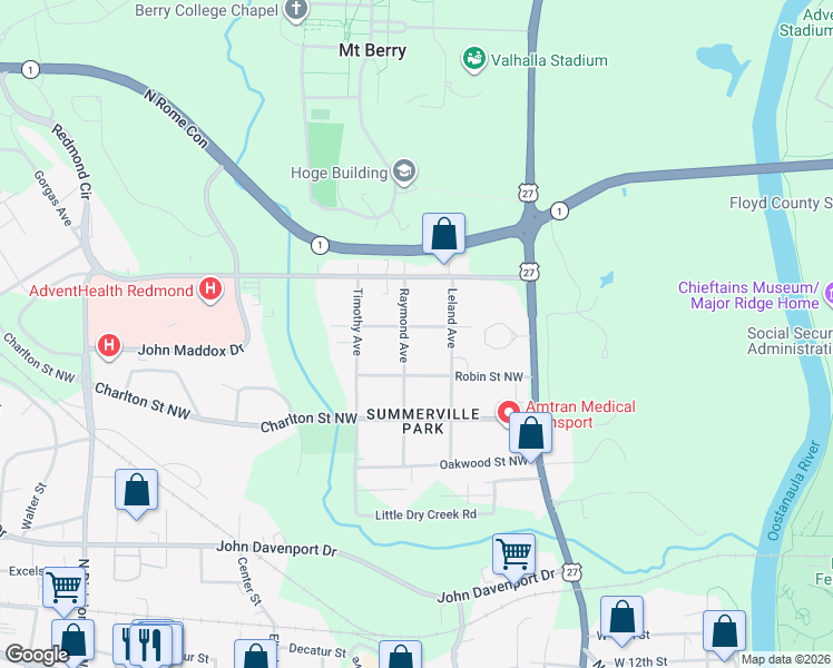 map of restaurants, bars, coffee shops, grocery stores, and more near 109 Dodd Street in Rome